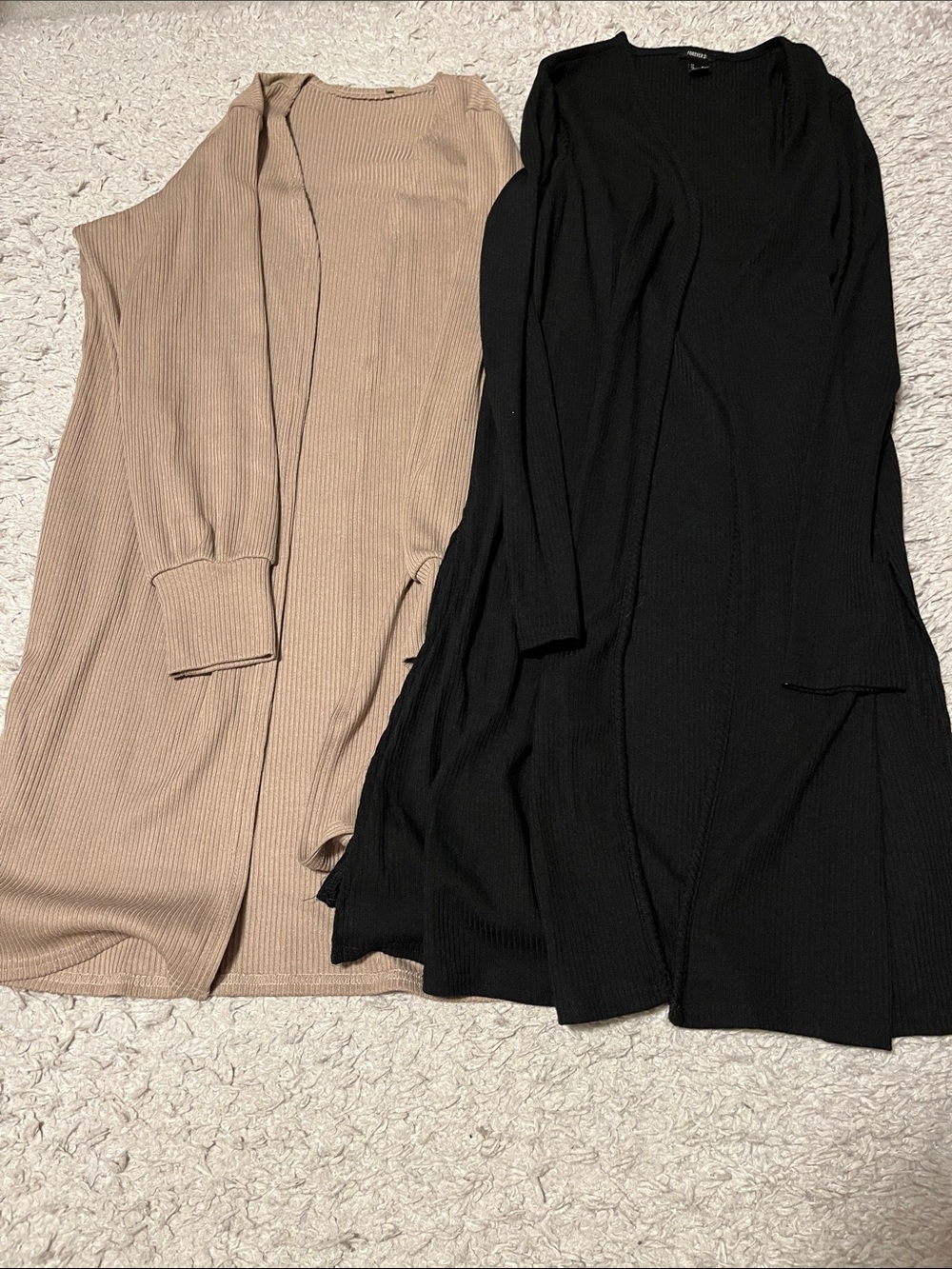 Forever 21 Ribbed open front cardigan in Black and Beige